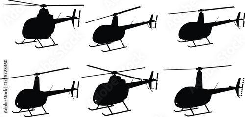 Helicopter silhouette, black rotorcraft, aviation vehicle, air transport, chopper design, flying helicopter, isolated aircraft, aviation graphic, shadow helicopter, rotor aircraft illustration.