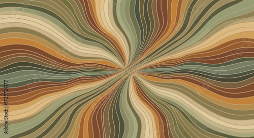 Wavy Abstract Pattern of Earth-Toned Horizontal Lines in Green, Red, Orange, and Beige on Neutral Background