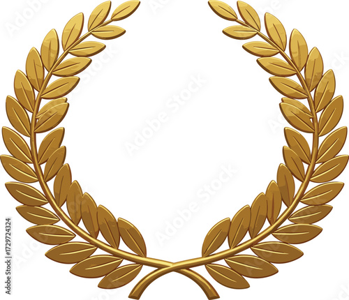 Golden laurel wreath illustration symbolizing victory, honor, award, achievement, success, celebration, decorative vector design for trophy, medal, championship, recognition background