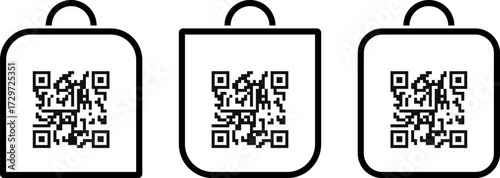 Shopping bag icon with qr code symbol. Shop bag with qr code scanning