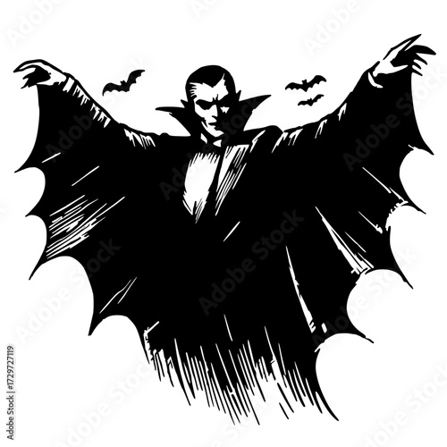 Silhouette of Dracula flapping his wings