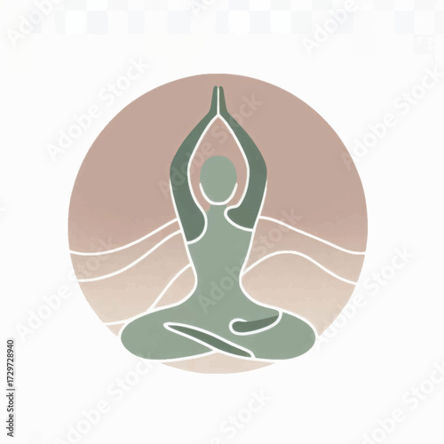 Yoga pose illustration in a circle with a serene background.