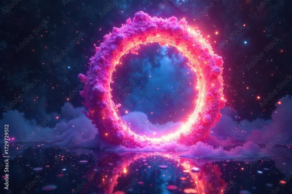 Obraz premium A shimmering, ethereal portal swirls with vibrant, mystical energy, casting magical light and shadows Perfect for fantasy, fairytale, and magical realism projects , radiance, swirl, colors