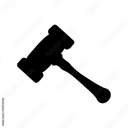 Black silhouette of a gavel against a white background implying legal action