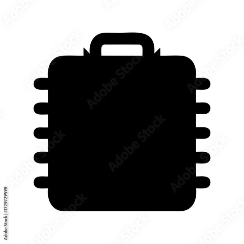 Stylized travel briefcase luggage icon with rounded edges and protruding side handles