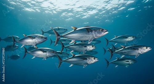 A School of Fish Swimming Underwater
