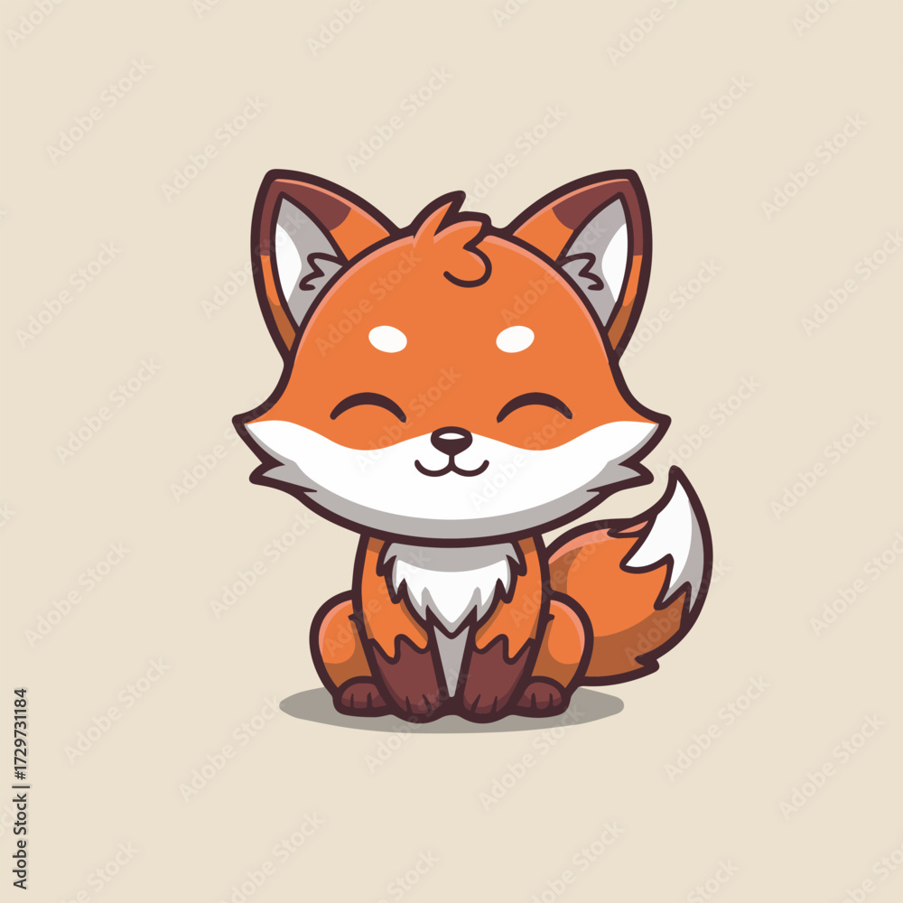 Obraz premium vector concept for cute cartoon fox with orange and white fur, sitting and smiling, adorable animal illustration for kids and children