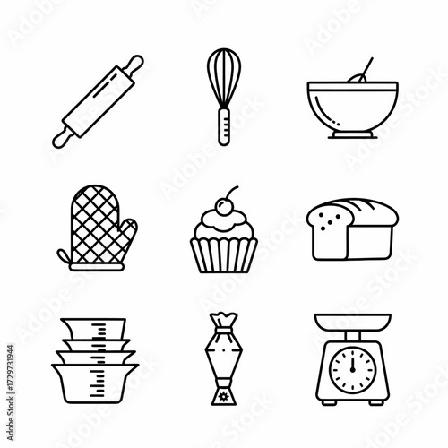 Baking illustration with kitchenware icons minimal design style for culinary content