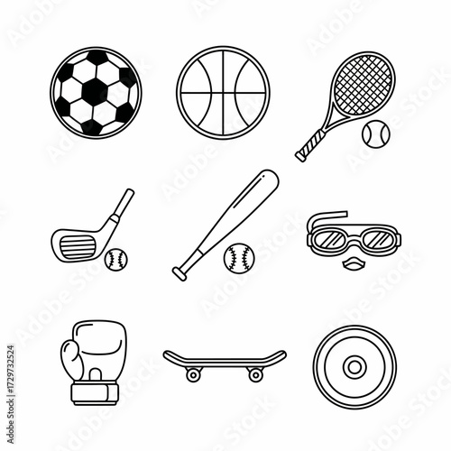 Diverse sporting equipment collection illustrating athleticism and recreational activities fitness