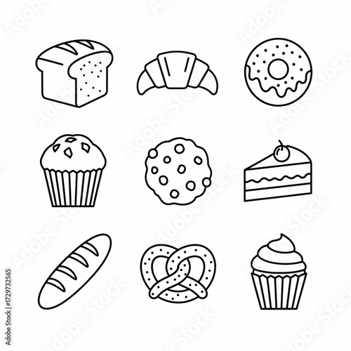 Minimalist bread and pastry vector line art collection for bakery themes and culinary designs
