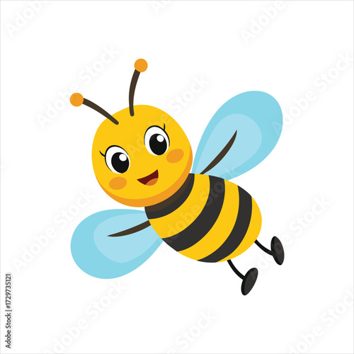 Cute Cartoon Honey Bee Insect Flying Kids Fun Design Vector Illustration


