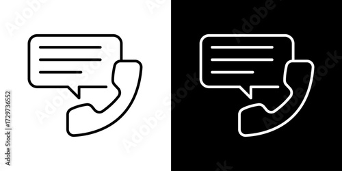 Contact Icon Black and White Phone with Speech Bubble Representing Communication and Support