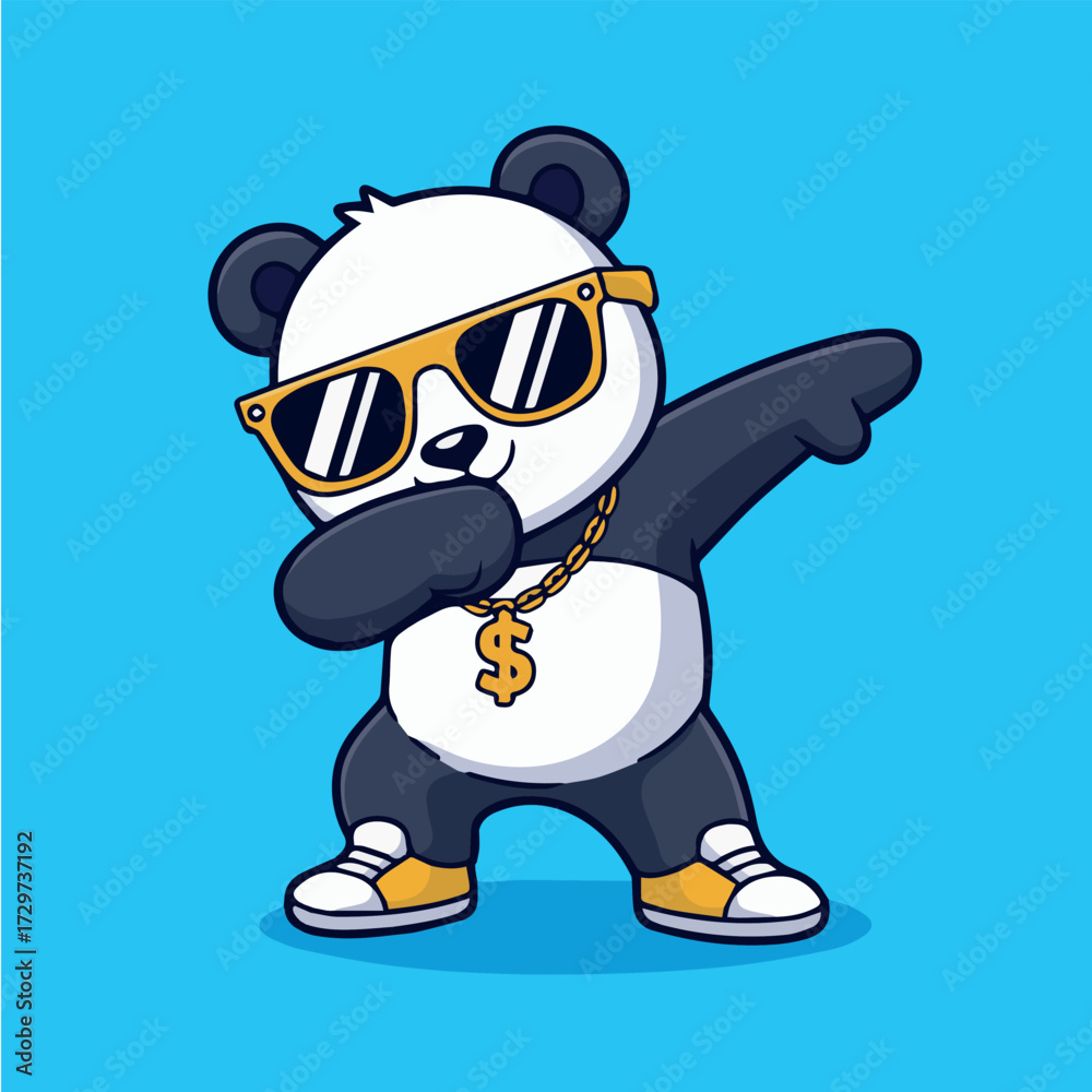 Obraz premium vector concept for cartoon panda bear wearing sunglasses and gold chain dancing funky