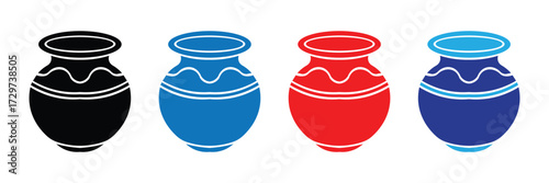 Four colorful decorative pots isolated on transparent background