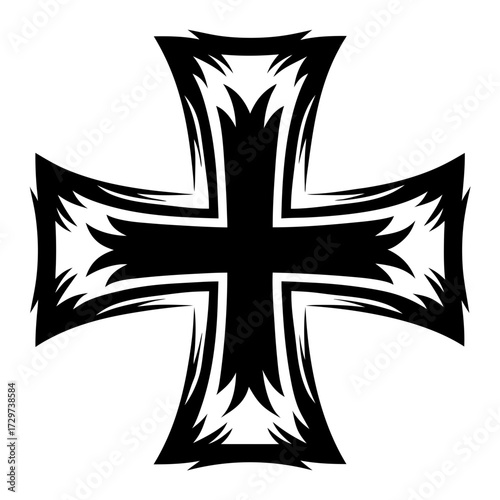 Iron Cross stylized black and white symbol representing military decorations and history
