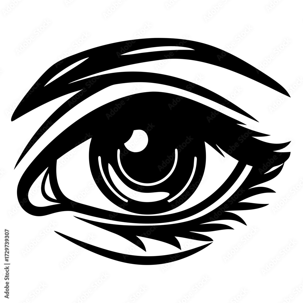 Naklejka premium Black and white eye design with stylized eyelashes and eyebrow art