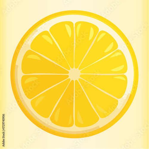 Close Up Of A Single Lemon Slice On A Yellow Background With Bright Illumination