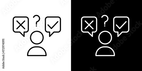 Decision-Making Icons Choosing Right Answers, Addressing Questions, and Rejecting Options