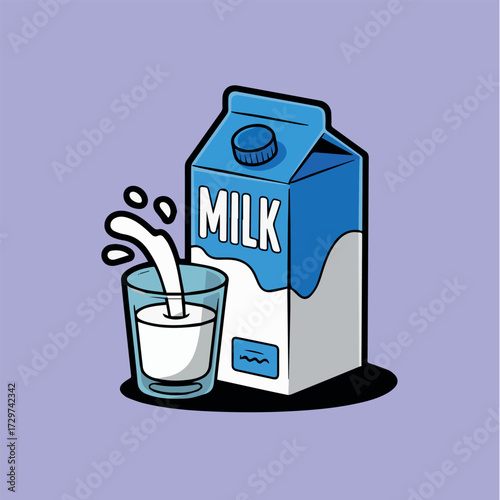vector concept for cartoon milk carton pouring into glass with splash