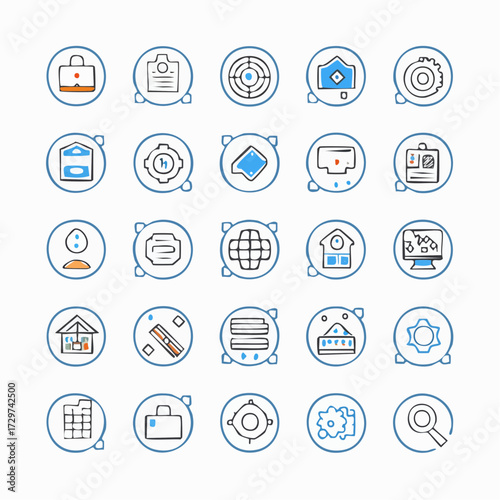 Modern business and technology line icons in a minimalist style