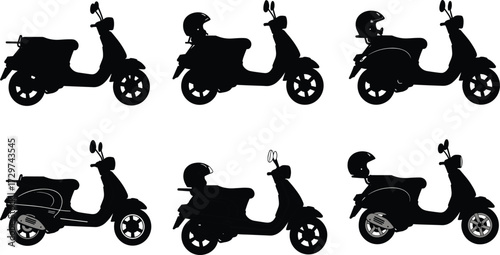 Scooter silhouette vector, motor scooter design, urban city transport illustration, retro bike graphic, modern scooter rider symbol, transportation vehicle clipart