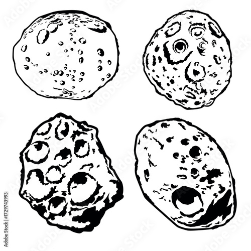 asteroid lineart vector illustration with black lineart