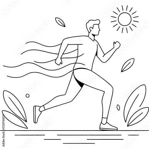 Man jogging through nature, running in the sunshine, healthy lifestyle concept