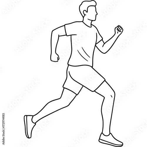 Line art illustration of a young man running, a concept for fitness, exercise, and a healthy lifestyle
