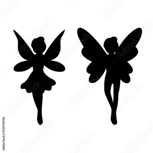 Two silhouettes of fairies with wings in a delicate pose
