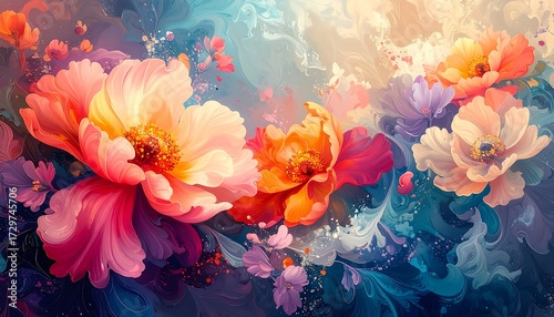 Vibrant floral art with abstract background
