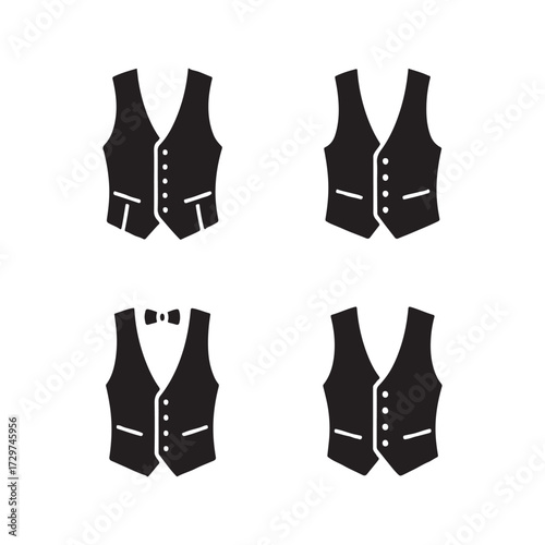 Waistcoat Or Vest Solid Icons Stylish Set
