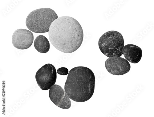 Canvas Print collection of smooth, rounded beach stones in various shades of gray and black