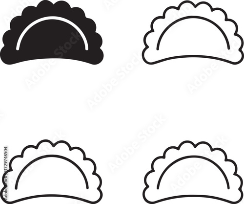 Pierogi Food icon set, pierogi icons solid black, dumpling outline, pierogi minimal design, food snack vector, editable pierogi cuisine icons, professional pierogi traditional food symbols