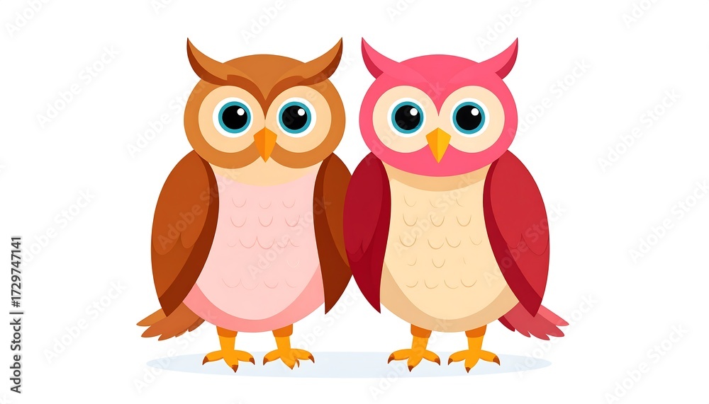 Fototapeta premium Cartoon owls, colorful, friendly