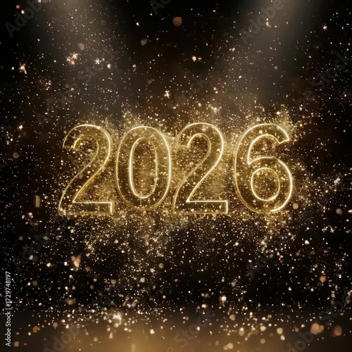 Exploding Golden Number 2026 New Year Animation. Creating a powerful and exciting visual for New Year's Eve introductions and announcements.
