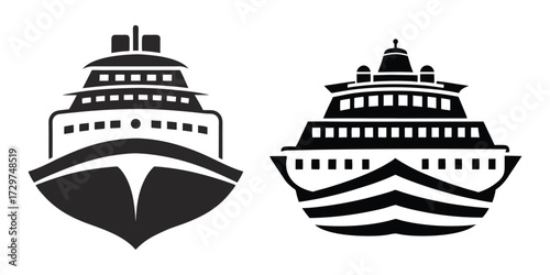 Black Cruise Ship Icons Luxury, Passenger, Marine, Voyage, Travel Silhouettes