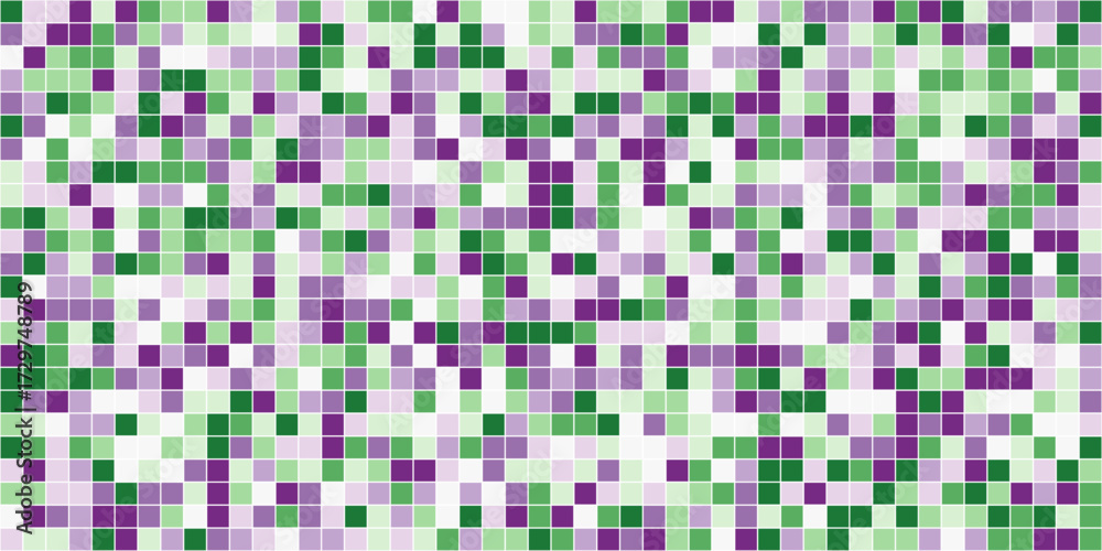 Fototapeta premium Abstract Mosaic of Green Purple and White Squares Geometric Pattern.