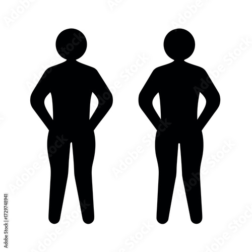 Two silhouetted figures standing side by side with hands on hips