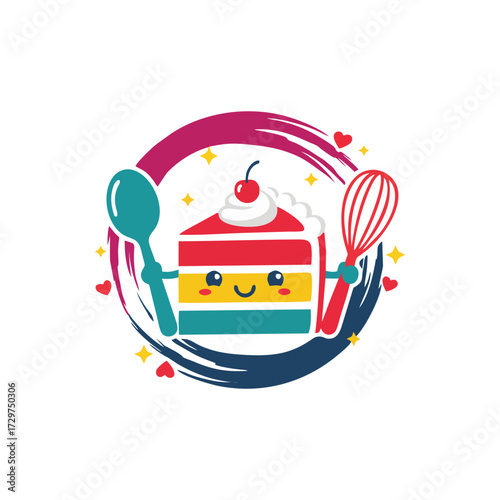 Cake shop logo design with creamy sweet tone elegant bakery emblem for cafe restaurant confectionery patisserie pastry shop and homemade dessert brand identity use