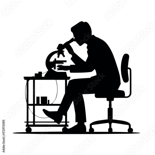 Silhouette of scientist using microscope in laboratory for research and medical science analysis and discovery