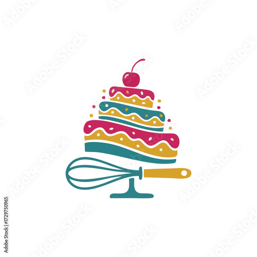 Vector Cake Shop Logo design with bakery patisserie dessert sweet pastry bread cupcake cookie donut chocolate tart muffin frosting cream sugar butter flour for branding and packaging