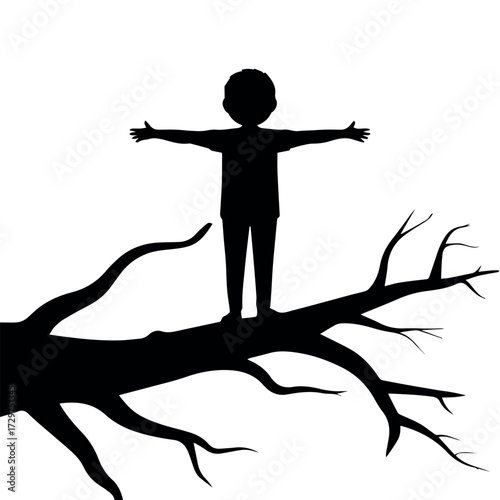 Silhouette of boy standing on tree branch vector illustration graphic design free download for designers