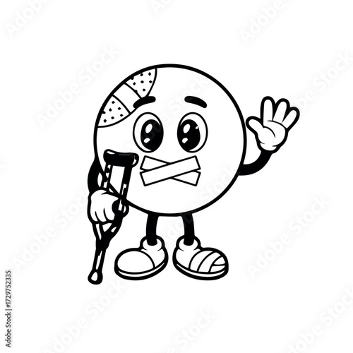 Cartoon injured character with crutch and bandage vector illustration graphic design for medical content use