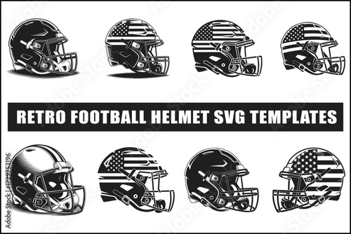 Retro American football helmets vector set design