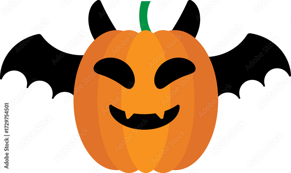 Fototapeta premium Minimal Halloween Pumpkin Bat Wings Icon