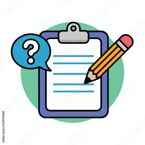 vector concept for questionnaire clipboard with pencil and question mark in speech bubble for survey and feedback