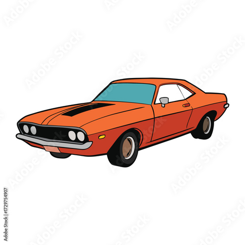A classic seventies American muscle car with bold lines, wide stance, roaring engine, chrome details, and vintage style—built for speed, power, and pure retro cool.
