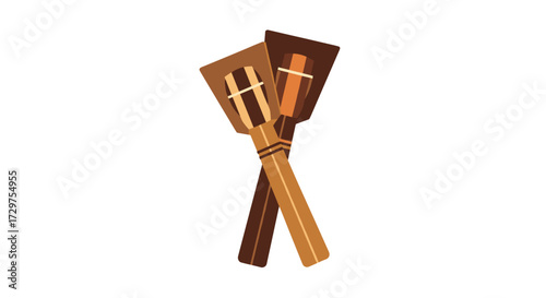 Crossed Cooking Utensils: A meticulously rendered depiction of crossed cooking spatulas, essential tools for culinary artistry and preparation, evoking themes of food, creation.