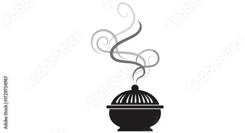 Mysterious Stew: A minimalist illustration of a steaming stew pot, emitting swirls of fragrant vapors, symbolizing warmth, culinary art, and inviting comfort.