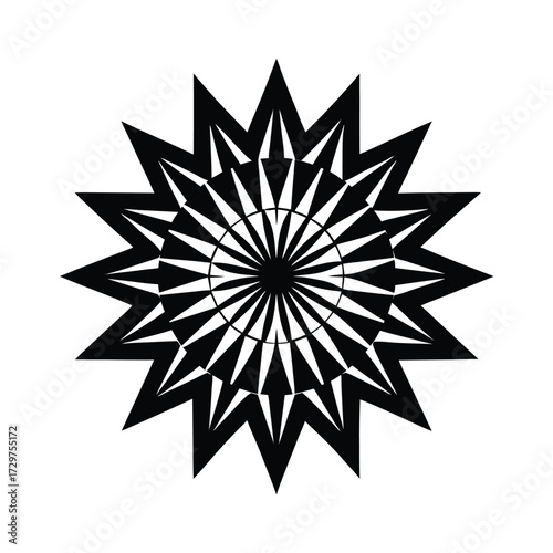 Black and white vector illustration of a snowflake and star Christmas icon